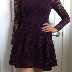 Long sleeve purple lace dress